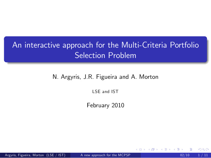 an interactive approach for the multi criteria portfolio