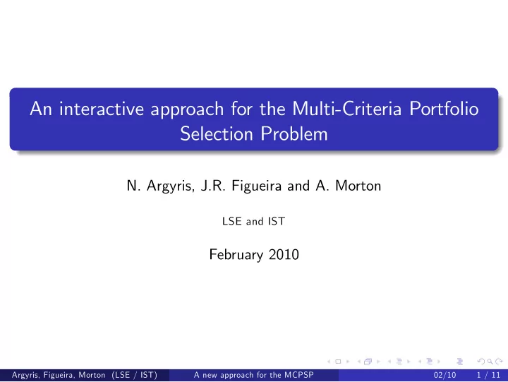 an interactive approach for the multi criteria portfolio
