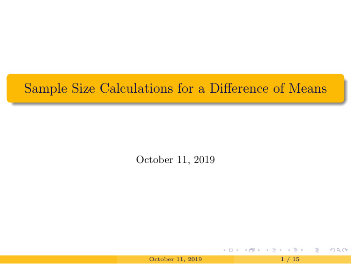 sample size calculations for a difference of means