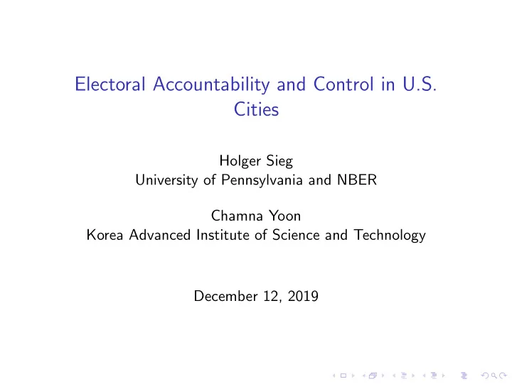 electoral accountability and control in u s cities