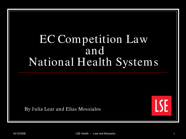 ec competition law and national health systems