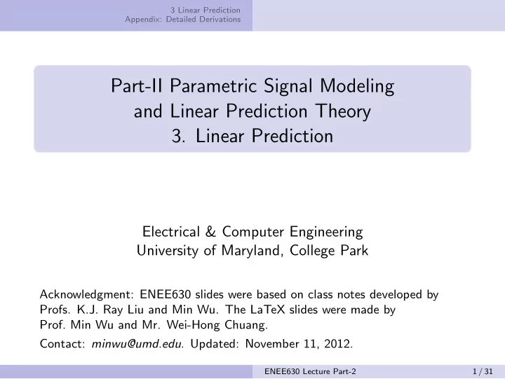 part ii parametric signal modeling and linear prediction