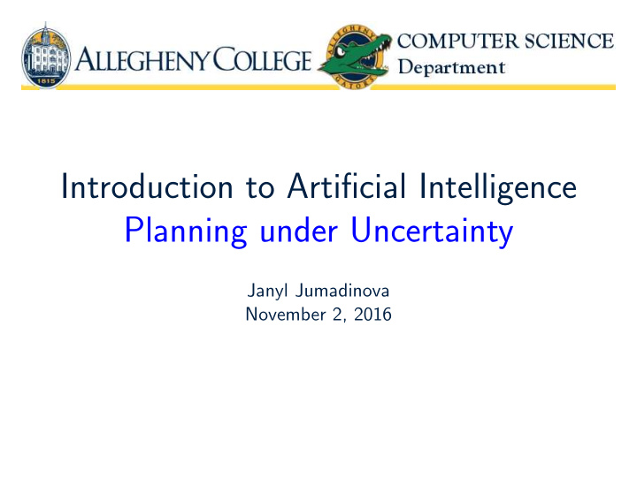 introduction to artificial intelligence planning under