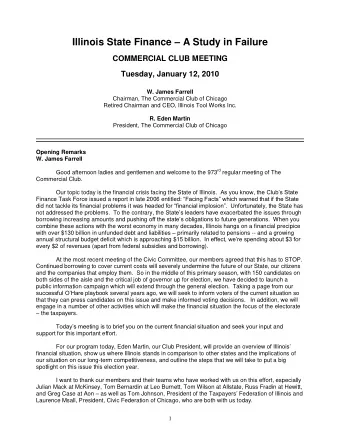 Illinois State Finance  A Study in Failure COMMERCIAL CLUB MEETING  Tuesday, January 12, 2010