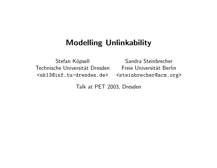 modelling unlinkability