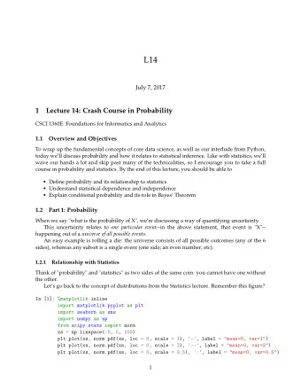 L14  July 7, 2017  1  Lecture 14: Crash Course in Probability  CSCI 1360E: Foundations for