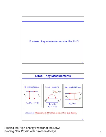 B meson key measurements at the LHC  85  LHCb  Key Measurements B s mixing phase  s b  s