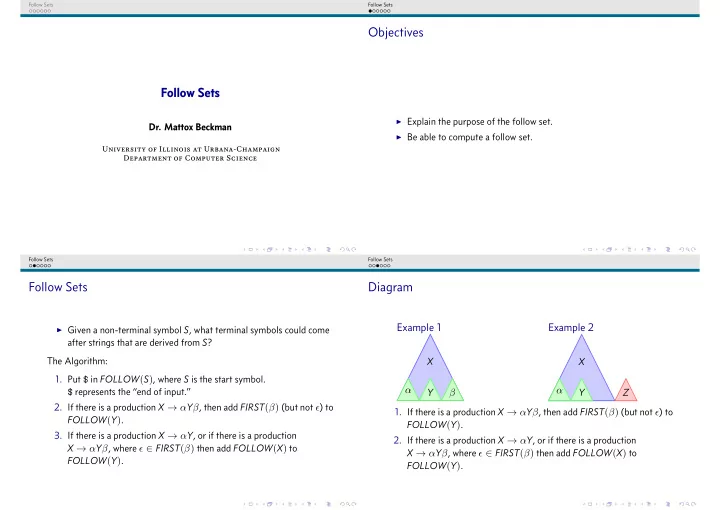 objectives follow sets