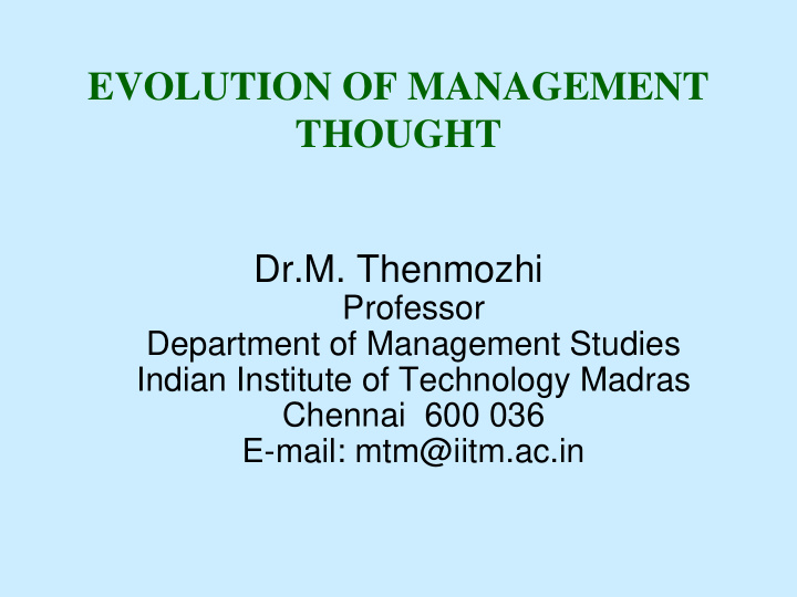 evolution of management thought