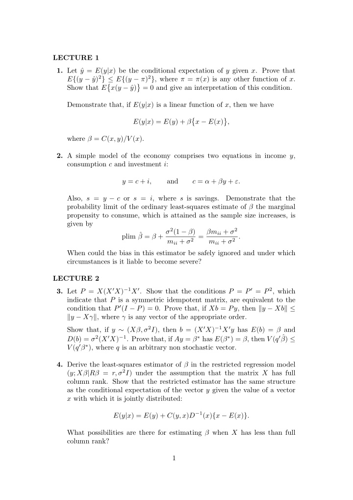 lecture 1 1 let y e y x be the conditional expectation of