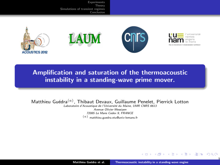 amplification and saturation of the thermoacoustic