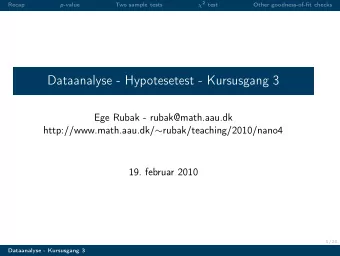 Dataanalyse - Hypotesetest - Kursusgang 3  Ege Rubak - rubak@math.aau.dk http://www.math.aau.dk/