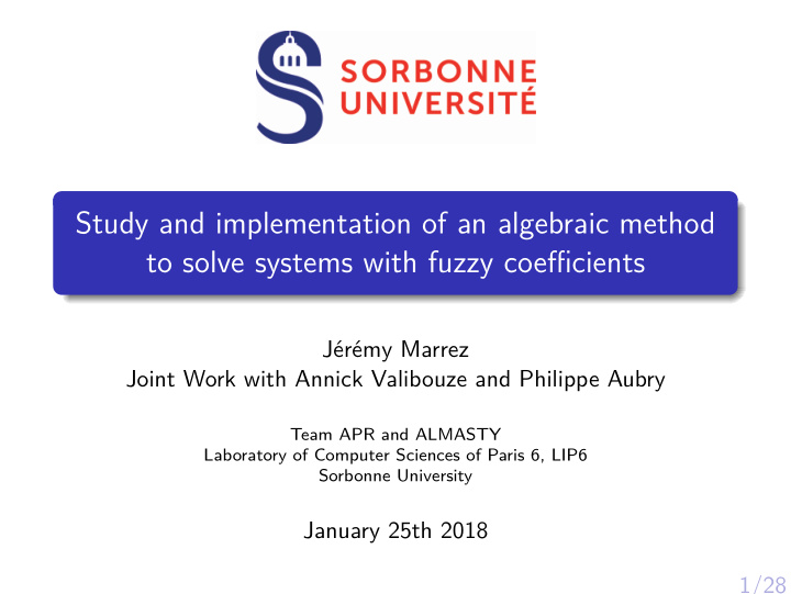 study and implementation of an algebraic method to solve