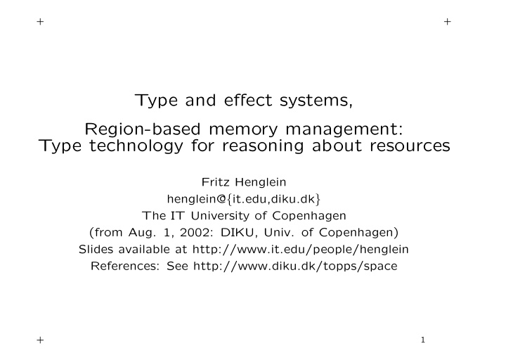 type and effect systems region based memory management