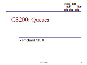 CS200: Queues n Prichard Ch. 8  CS200 - Queues  1  Queues n First In First Out (FIFO) structure n