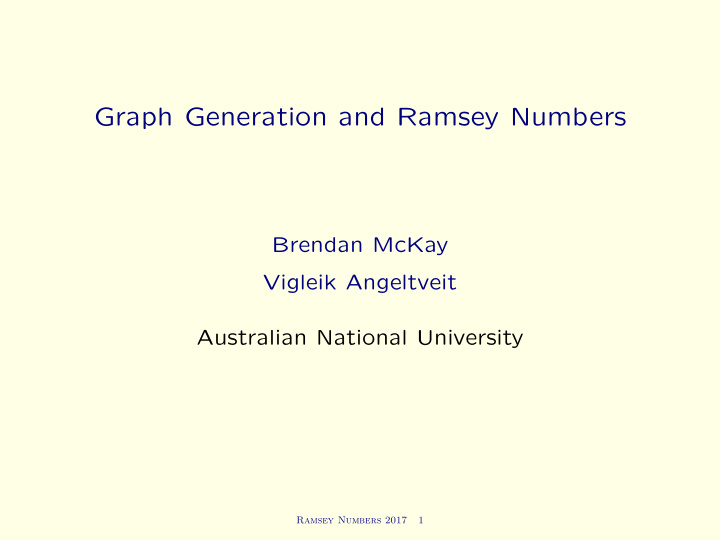 graph generation and ramsey numbers