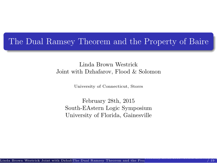 the dual ramsey theorem and the property of baire