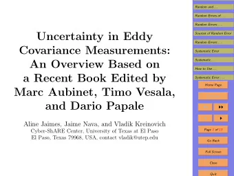 Uncertainty in Eddy  Sources of Random Error  Random Errors: . . .  Covariance Measurements: