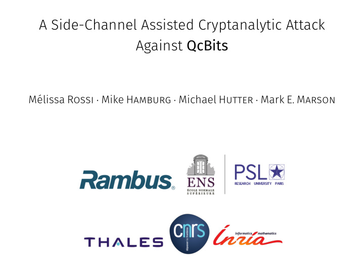 a side channel assisted cryptanalytic attack against