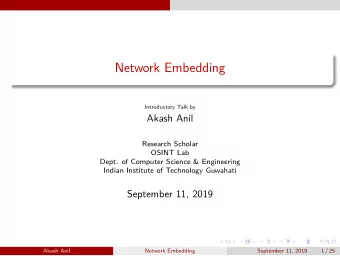 Network Embedding  Introductory Talk by  Akash Anil  Research Scholar  OSINT Lab  Dept. of Computer