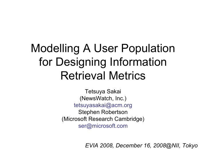 modelling a user population for designing information
