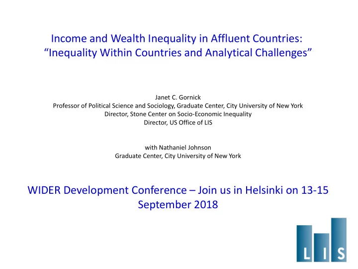 income and wealth inequality in affluent countries