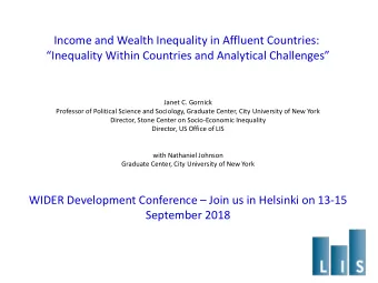Income and Wealth Inequality in Affluent Countries: Inequality Within Countries and Analytical