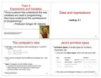Data and expressions  &quot;Once a person has understood the way  variables are used in