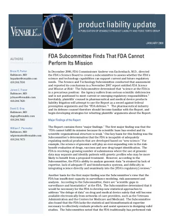 product liability update A PUBLICATION OF VENABLE'S PRODUCT LIABILITY AND TOXIC TORTS GROUP JANUARY