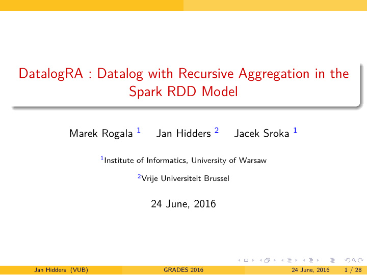 datalogra datalog with recursive aggregation in the spark