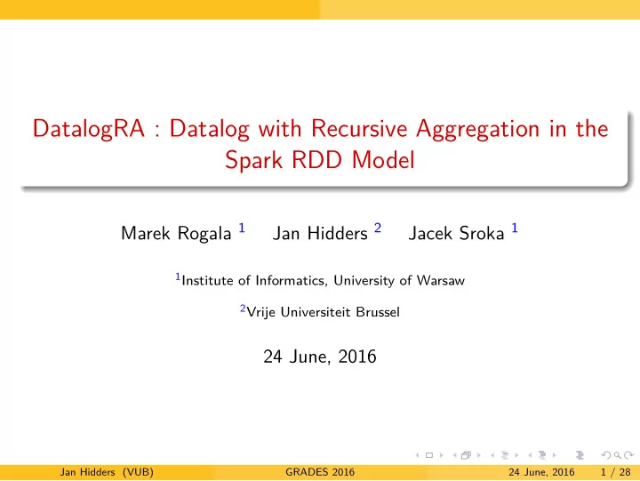 datalogra datalog with recursive aggregation in the spark