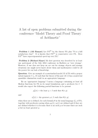 A list of open problems submitted during the  conference Model Theory and Proof Theory  of