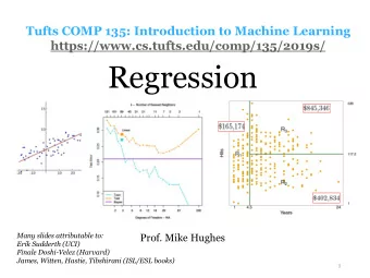 Regression  Many slides attributable to:  Prof. Mike Hughes  Erik Sudderth (UCI)  Finale
