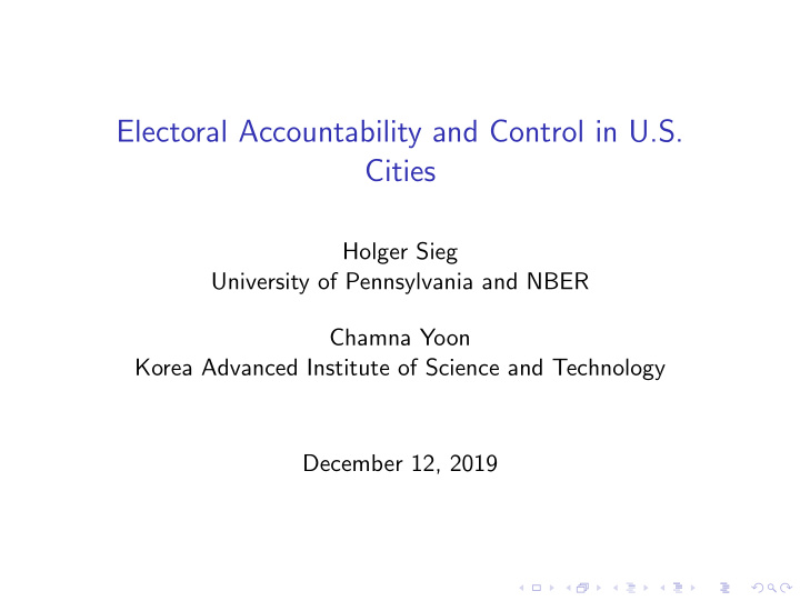 electoral accountability and control in u s cities