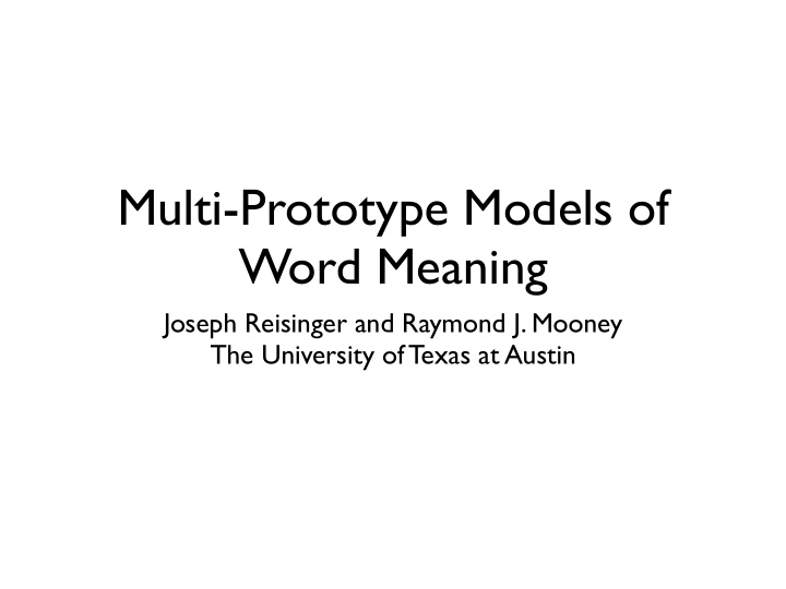 multi prototype models of word meaning