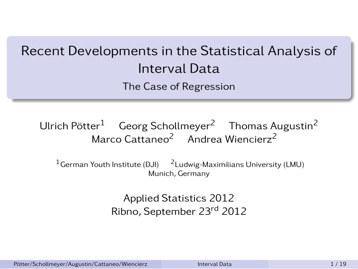 recent developments in the statistical analysis of
