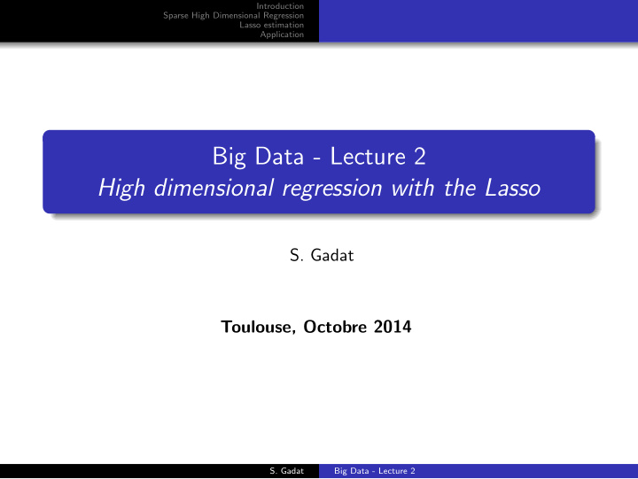 big data lecture 2 high dimensional regression with the