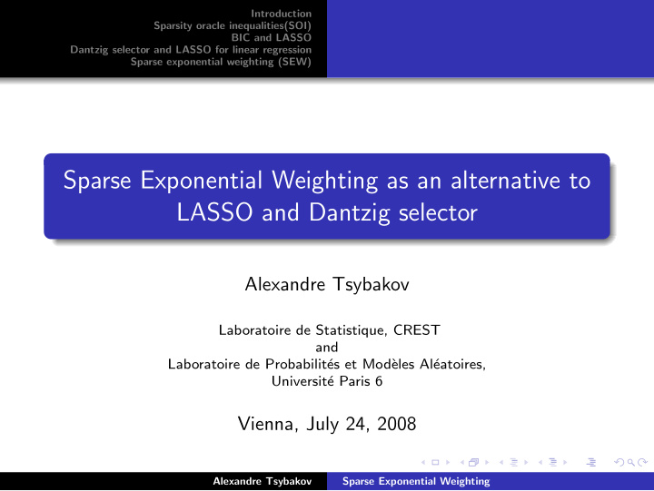 sparse exponential weighting as an alternative to lasso