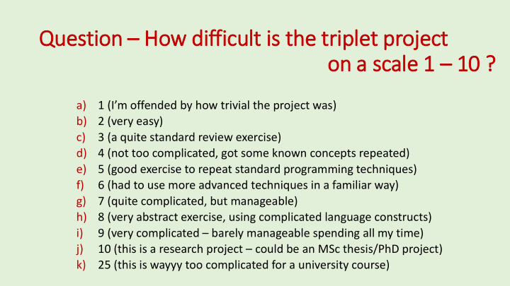 question how difficult is the triplet project on a scale