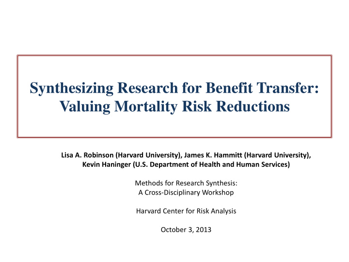 synthesizing research for benefit transfer valuing