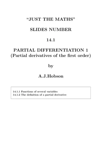 JUST THE MATHS  SLIDES NUMBER  14.1  PARTIAL DIFFERENTIATION 1  (Partial derivatives of the