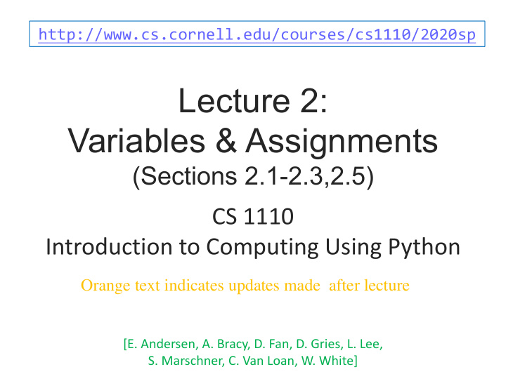 lecture 2 variables assignments