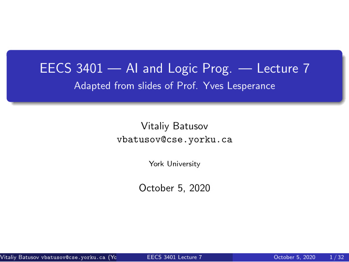 eecs 3401 ai and logic prog lecture 7