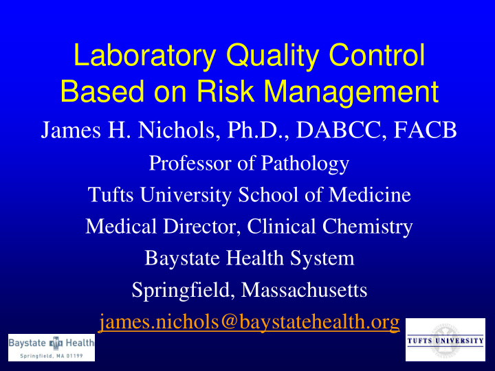 laboratory quality control based on risk management