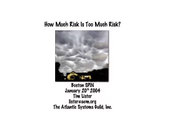 How Much Risk Is Too Much Risk?  Boston SPIN January 20 th 2004  Tim Lister  lister@acm.org  The