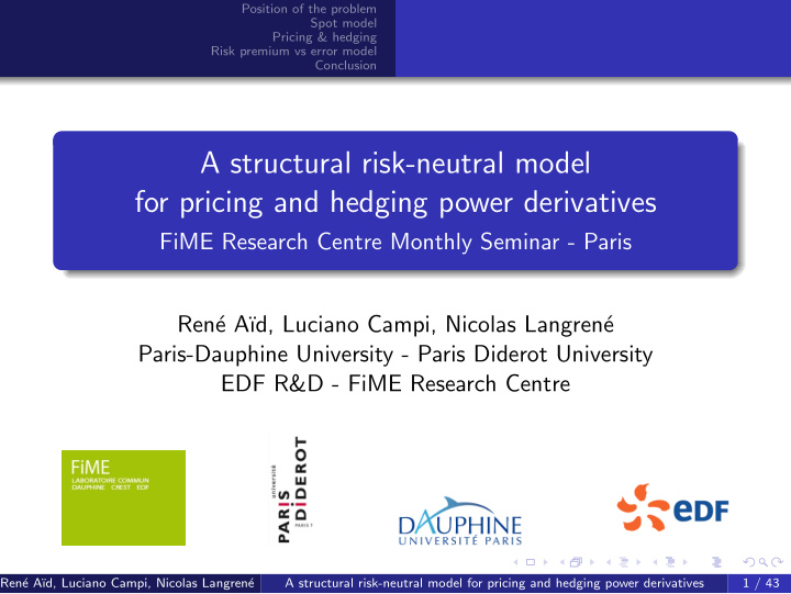 a structural risk neutral model for pricing and hedging