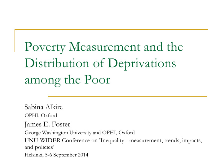 poverty measurement and the distribution of deprivations