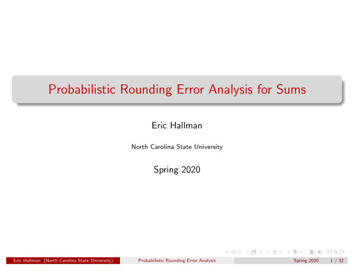 probabilistic rounding error analysis for sums