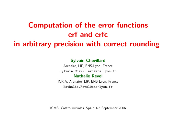 computation of the error functions erf and erfc in