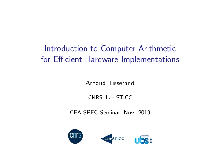 introduction to computer arithmetic for efficient